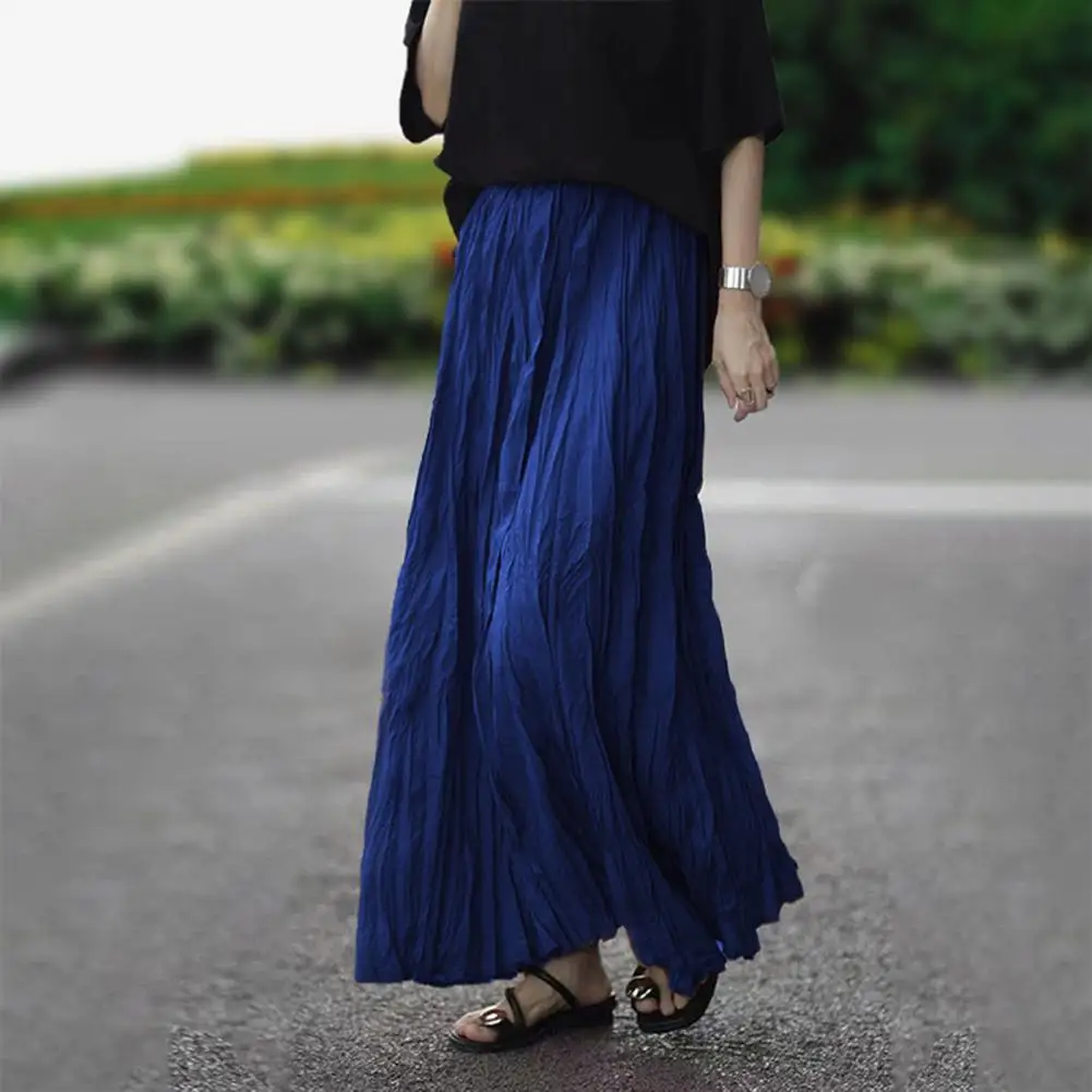 

Draped Dance Skirt Elegant High Waist Pleated Maxi Skirt for Women Solid Color A-line Silhouette with Flowy Hem for Work Leisure