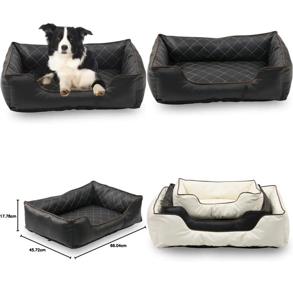 

Роскошная прямоугольная кровать для собак из искусственной кожи, черная, 26 x 18 дюймов