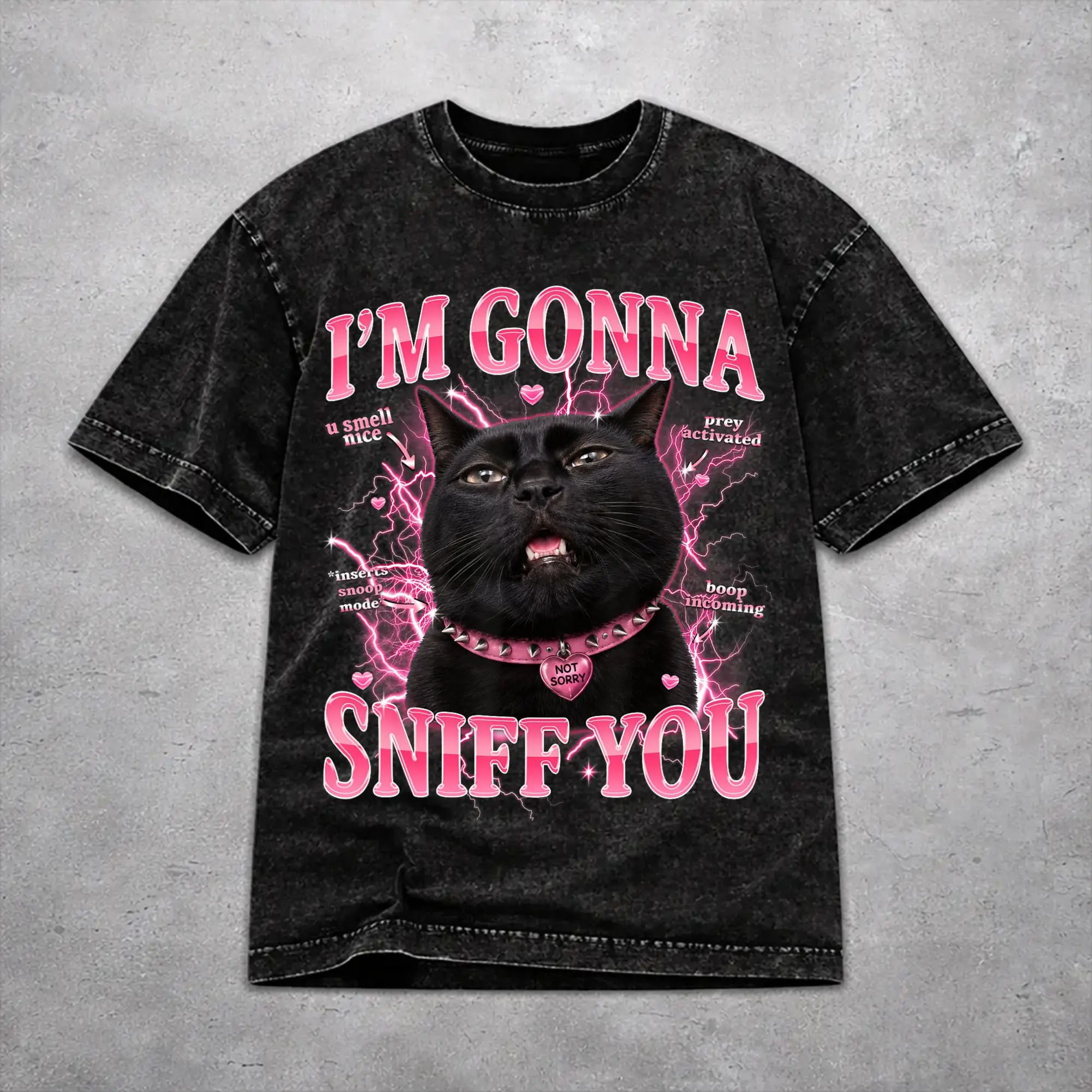 Vintage I'm Gonna Sniff You Funny Cat  Outfit T Shirt for Men Women  Washed Cotton Tee Shirt Clothing