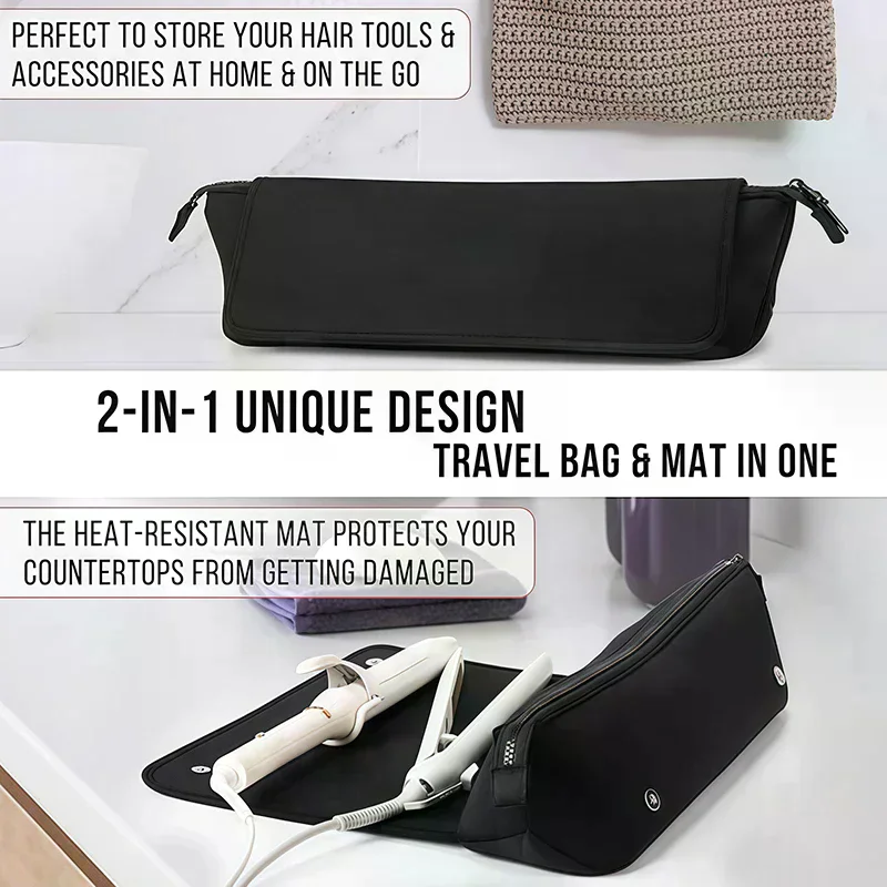 2-in-1 Hair Tools Travel Bag For Flat Irons, Straighteners, Curling Iron, And Haircare Accessories, With Interior Pockets