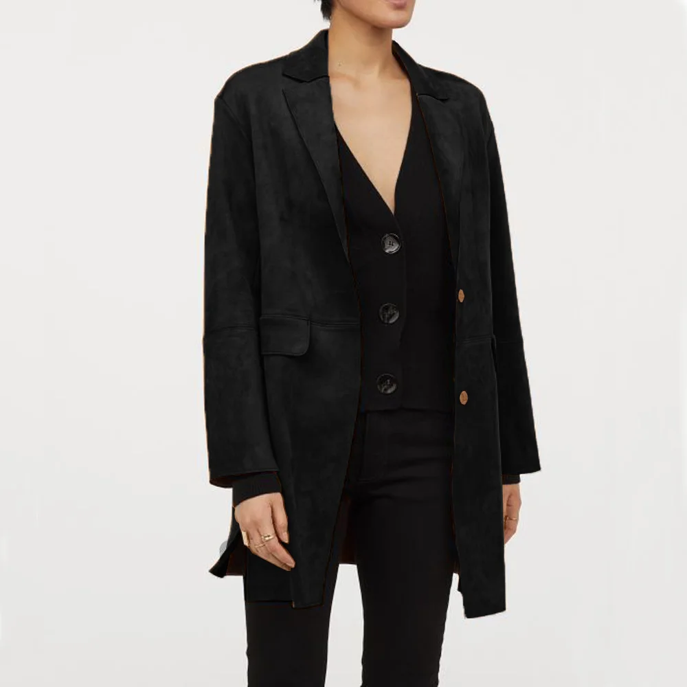 Women\'s Blazer Suede Single Breasted Elegant Casual Tailor Made to Order Top for Women Blazers 2024 Woman Outerwears Coat