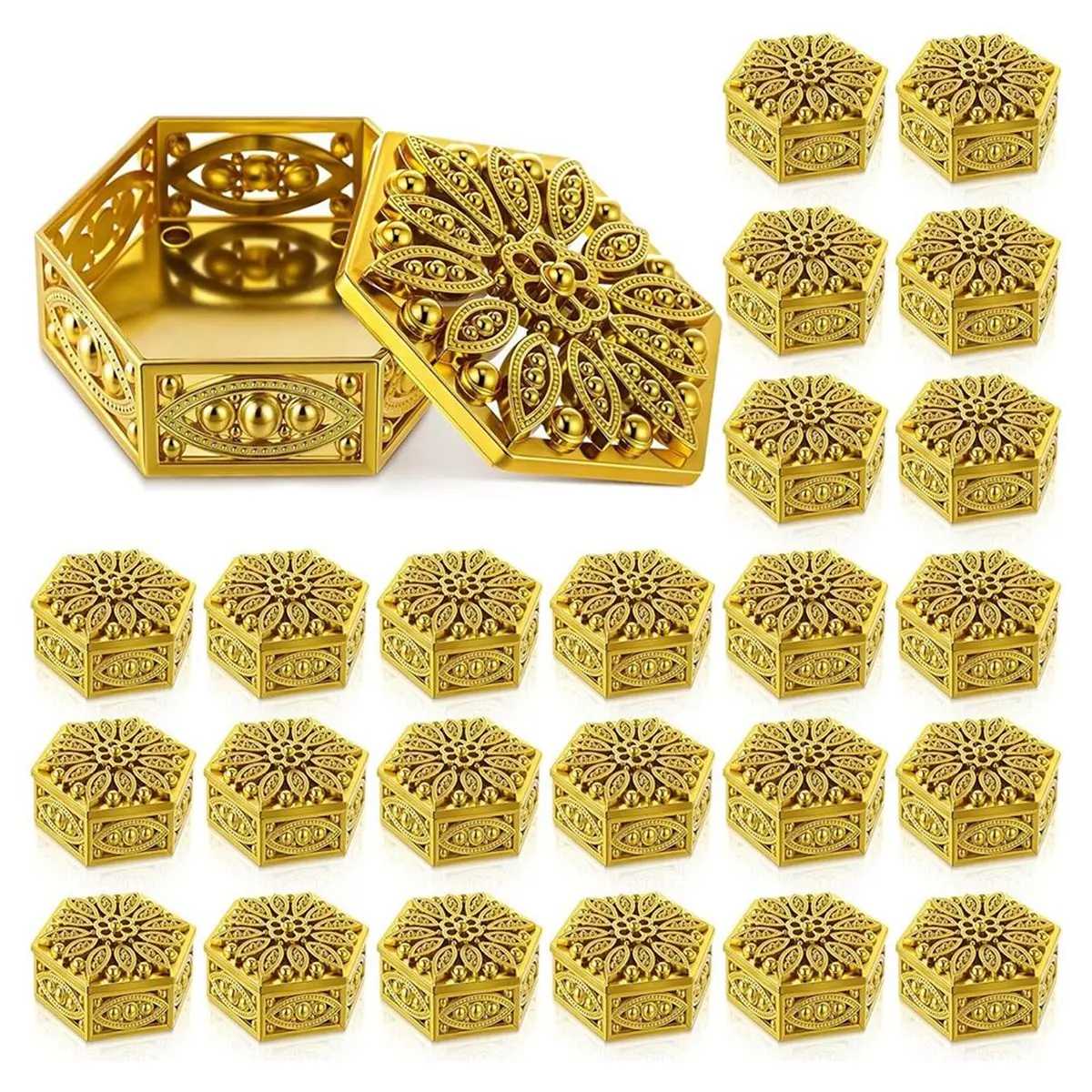 36 peças presentes de retorno indiano para pooja em massa oco hexagonal caixas de doces decorativas recipientes de doces