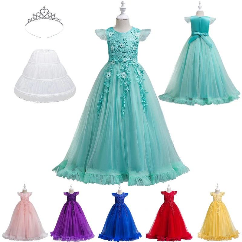 Vestidos de Fiesta largos de princesa con borlas florales para niñas y adolescentes, vestido de noche Formal para ceremonia de boda y dama de honor