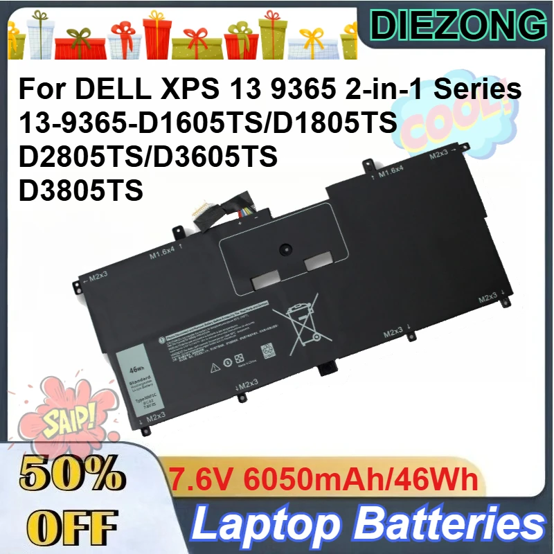 7.6V 6050mAh/46Wh NNF1C Laptop Battery for DELL XPS 13 9365 2-in-1 Series 13-9365-D1605TS/D1805TS/D2805TS/D3605TS/D3805TS