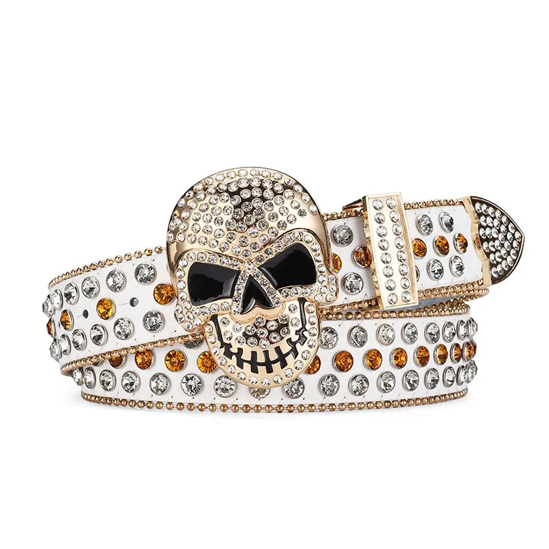 Women\'s Jeans Skull Head Buckle Rhinestone Belt Y2K Belt Shiny Rivet Design Pu Belt Artificial Diamond Belt Punk Rock Men\'s Belt