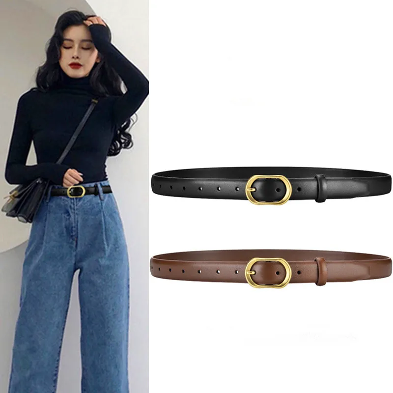 

New Fashion Designer Genuine Leather Bel Women's Luxury Belt Jeans Simple Thin Belt Black Student Decorative Strap Ins Style