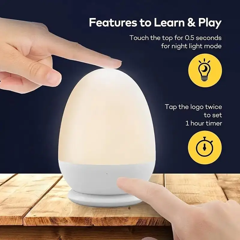 Touch Night Light for Baby Nursery Rechargeable Portable Kids Egg Nightlight Lamp with Feeding Timer for Todder Room Temperature