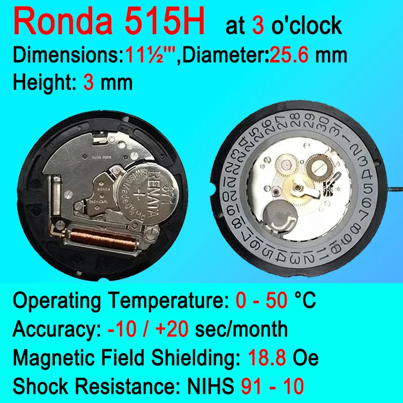 Swiss Ronda 515H GMT movimiento de reloj de cuarzo 515H una joya funcional rueda de fecha relojero ajuste de repuesto SR920SW