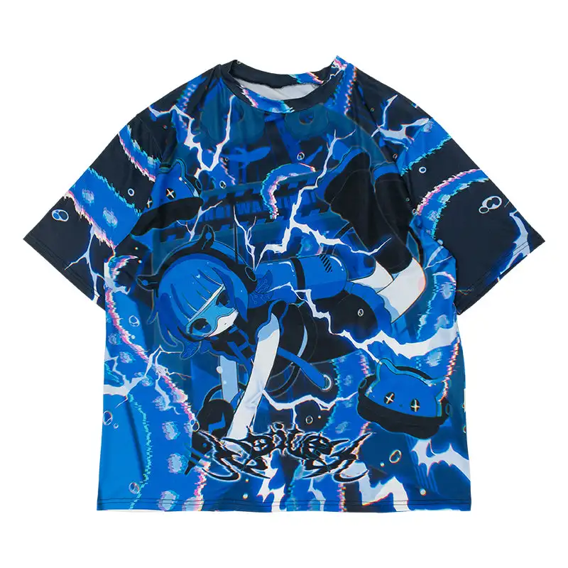 Candy Girl Anime Full Print T‑Shirt Short Sleeve Women Y2K Oversized Loose Fit Kawaii Japanese Manga Casual Streetwear Fan Top