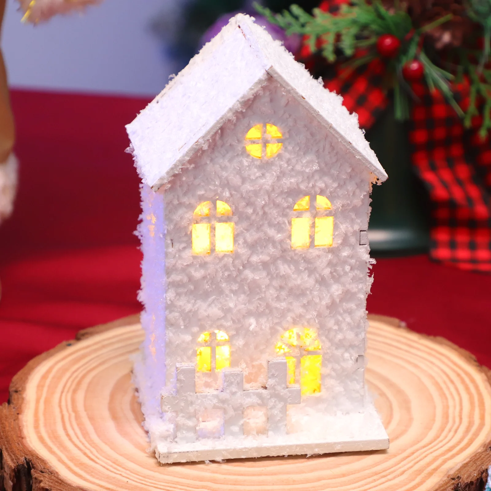 

3 Premium Xmas Glowing Houses White Window Glow nament Rustic Decor Glow Cabin Christmas Cabin DIY Holiday Party