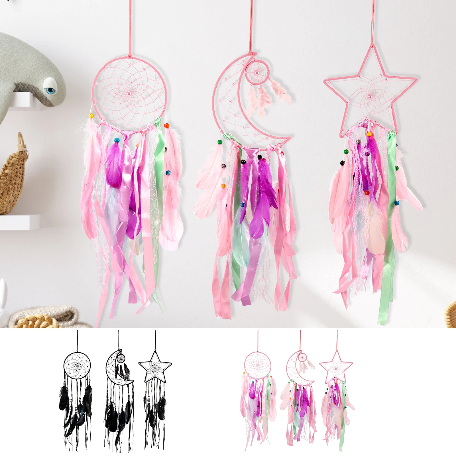 3 Pcs Dreamcatcher Moon Sun Star Design Dreamcatcher Wall Decor Hand-woven Hanging Dreamcatcher Decorative Dreamcatcher for