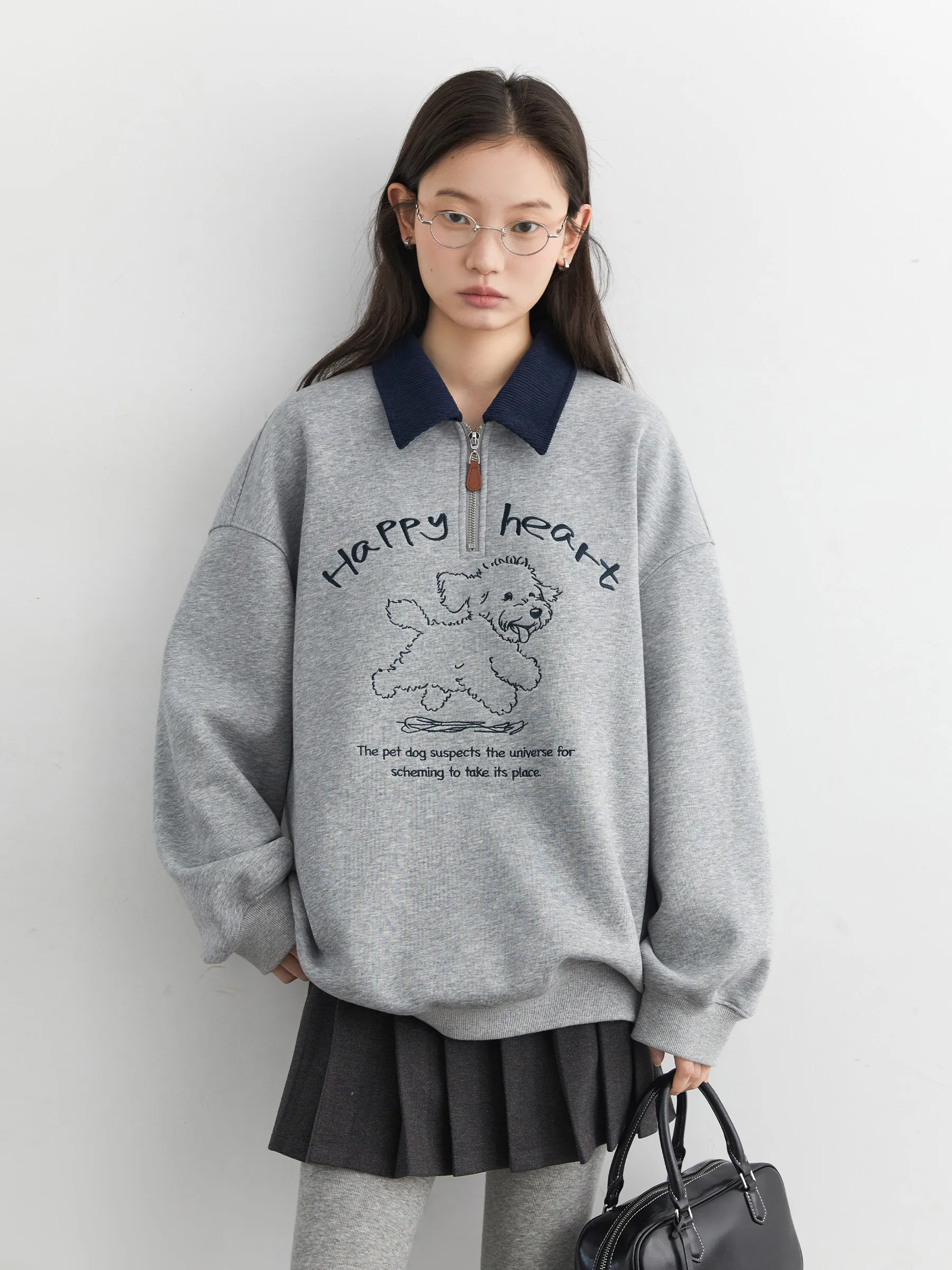 CHIC VEN Nieuwe Vrouwen Sweatshirts Casual Losse Polo Kraag Hond Borduren Fluwelen Pluche Warme Vrouwelijke Top Trui Herfst Winter 2025