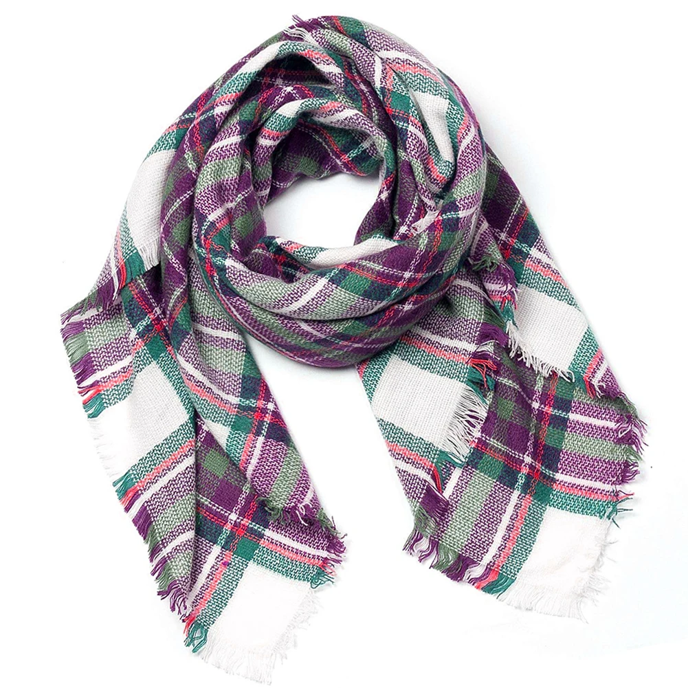 Egoics Scarves, Mens Winter Warm Long Soft Scarf Plaid Tassel Scarf for Men Soft Classic Scarves