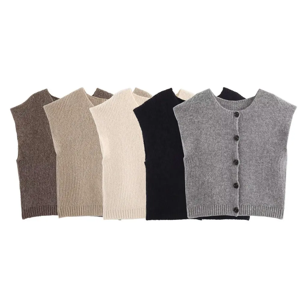 

Women's V-neck Knitted Vest Loose Casual Core-spun Yarn European American Style Autumn New G42597
