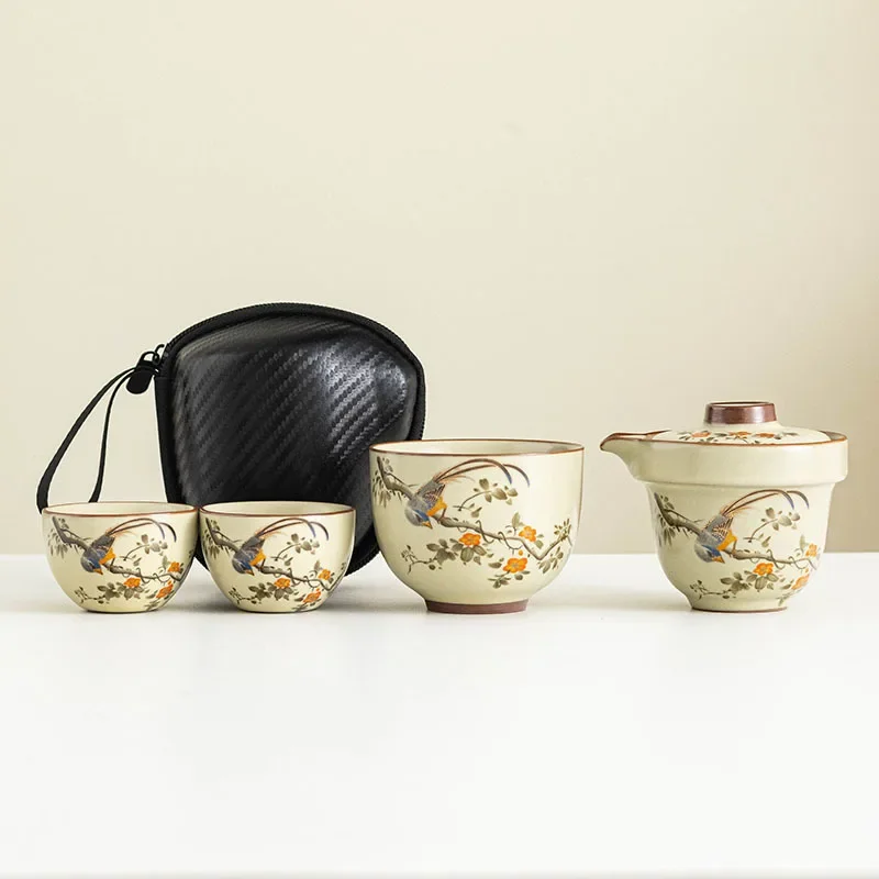 Travel Tea Set Outdoor Portable Storage Set One Pot Three Cups Quick Cup Ceramic Teapot Colorful Tea Accessories Gift Tea Cup