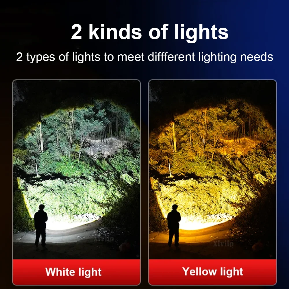 Dual Laser Rechargeable LED Flashlight 18650 Battery Flashlights High Power Display Tactical Flashlight Torch Camping Fishing