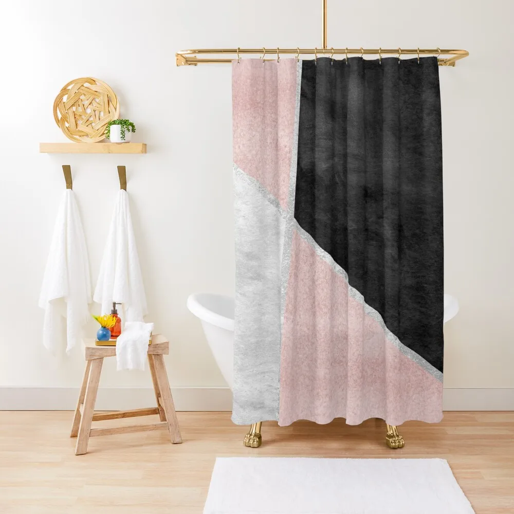 Pink, Silver and Black Geometric Design Shower Curtain Bathroom Curtain Box