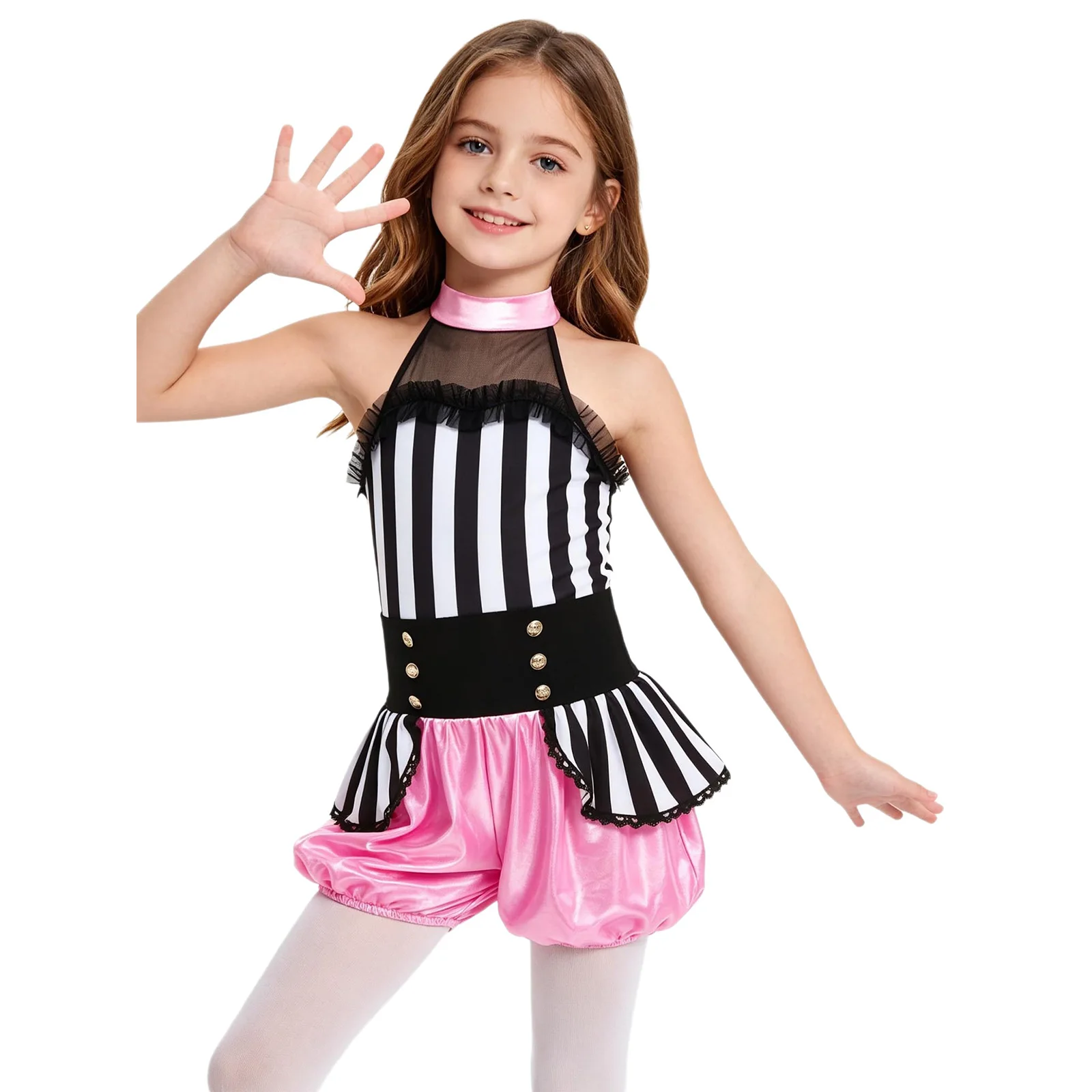 Children Striped Ballet Dance Leotard Girls Circus Outfits Party Unitard Kids Ringmaster Jumpsuit Romper Performance Costume