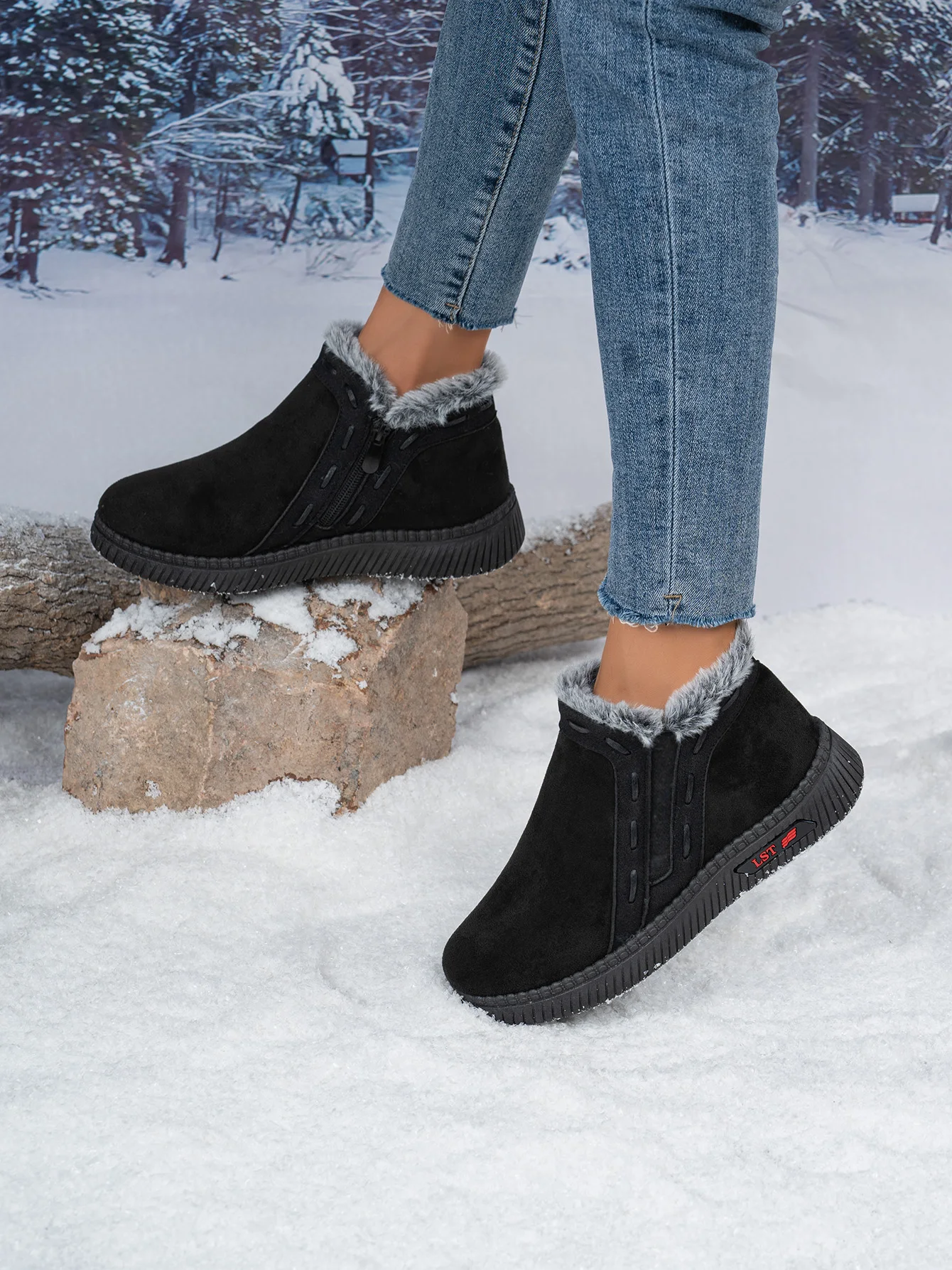 Damen-Winterstiefel Braun Damen-Knöchelstiefel mit seitlichem Reißverschluss, warm gefüttert mit Fleece, rutschfeste flache Schneestiefel für den täglichen Outdoor-Gebrauch. – Detail 21