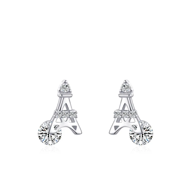 RYJU 925 Sterling Silver Women Iron Tower Stud Earrings for Women Trendy Cubic Zirconium Earrings Girl Anniversary Party Jewelry