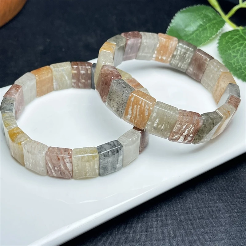 Natural Thousands Of Layers Of Garden Quartz Bangle Reiki Healing Elastic Bracelet Yoga Energy Wristband Jewelry Gift 15x11mm