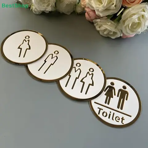 3D Toilet Sign Acrylic Men Women Bathroom Self-Adhesive Wall Sticker DIY Decor For Office Business Hotel Cafe Public Door