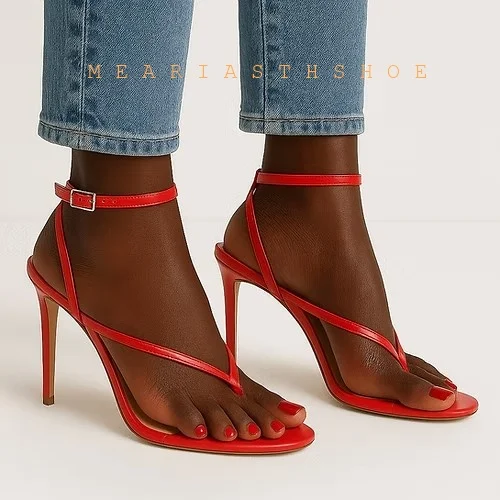 Beige Black Cross Straps Flip-flop Gladiator Sandals Women Pointed OpenToe Stiletto High Heels Thong Shoes Sandals Dress Shoes view 3