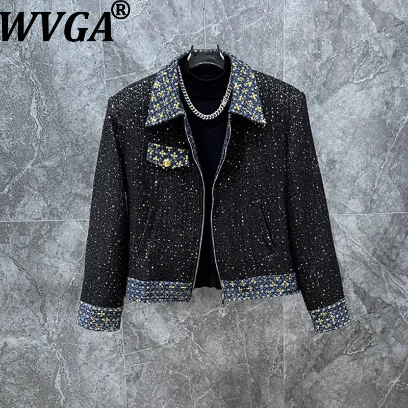 

WVGA Spring Autumn New Men Tide Sequin Patchwork Color-Block Design Trendy Jacket Niche Chic Casual Korean Style Coat Ins W16044
