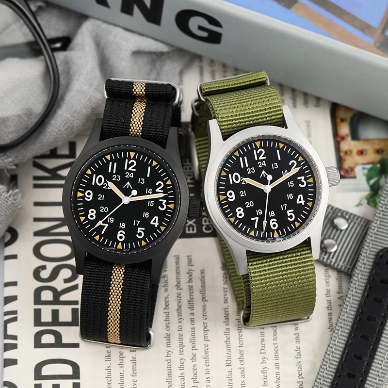 Militado ML05 นาฬิกาควอตซ์ VH31 การเคลื่อนไหว Domed Sapphire คริสตัลสูง CLEAR AR เคลือบ C3 Luminous 38 มม.นาฬิกา VINTAGE