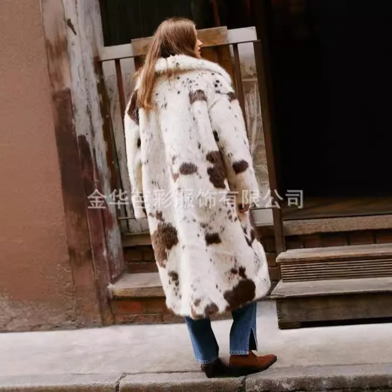 Female Autumn Winter Tops Coat Faux Fur Cow Pattern Retro Simple Loose Comfortable Leisure New Senior Soft Minority Versatile