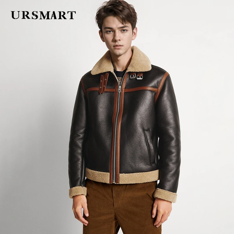 Leather and fur integrated men's jacket 2024 winter new thickened warm leather Sheepskin bomber jacket coat for men