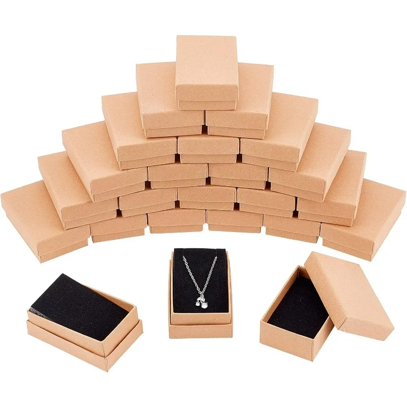 

24 Pcs Rectangle Jewelry Box, 3.1x2x1" Tan Cardboard Jewelry Boxes Kraft Paper Gift Packaging Boxes Christmas Gift Paper Box