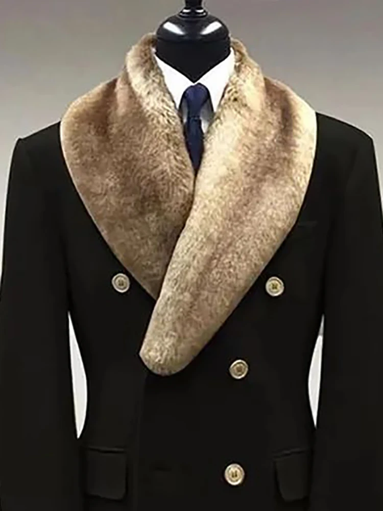 

Elegant Fashion Faux Fur Lapel Collar Men’s Overcoat Black Keep Warm Business Multi-Breasted Long Sleeve Winter Long Outerwear