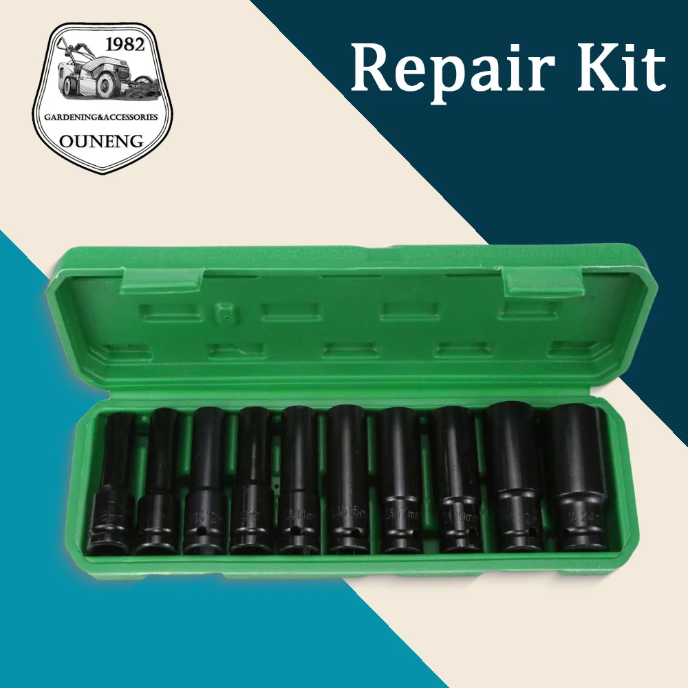 

10-pcs Metric Sizes 8-24mm Carbon Steel Impact Socket Set with Hard Storage Box 1/2Inch Drive 6-Point Impact Socket Repair Set