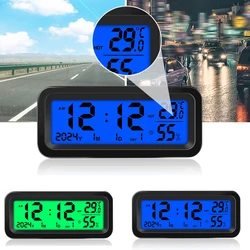 Solar Power Car Clocks For Dashboard Date Week Temperature Humidity LCD Display Clocks Backlight Electronic Digital Auto Clock