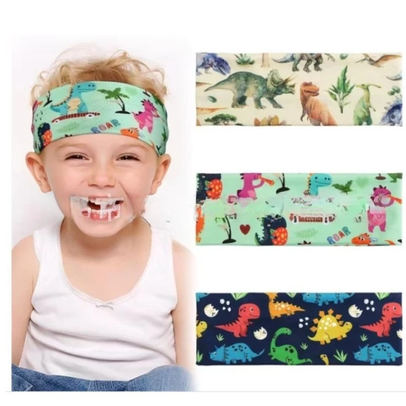 

Non Slip Kids Headband Dinosaur Print Elastic Hairband Sweat Absorbent