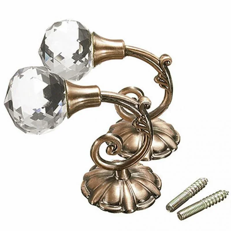 Luxury Design 2pcs Metal Crystal Glass Curtain Holdback Wall Tie Back Hooks Hanger Holder Window Accessories Household Supplies