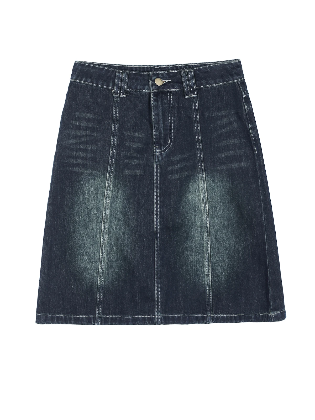 

Темно-синяя юбка трапециевидной формы с высокой талией, женские джинсовые юбки f-длины для поездок на работу, ретро, смесь хлопка и полиэстера