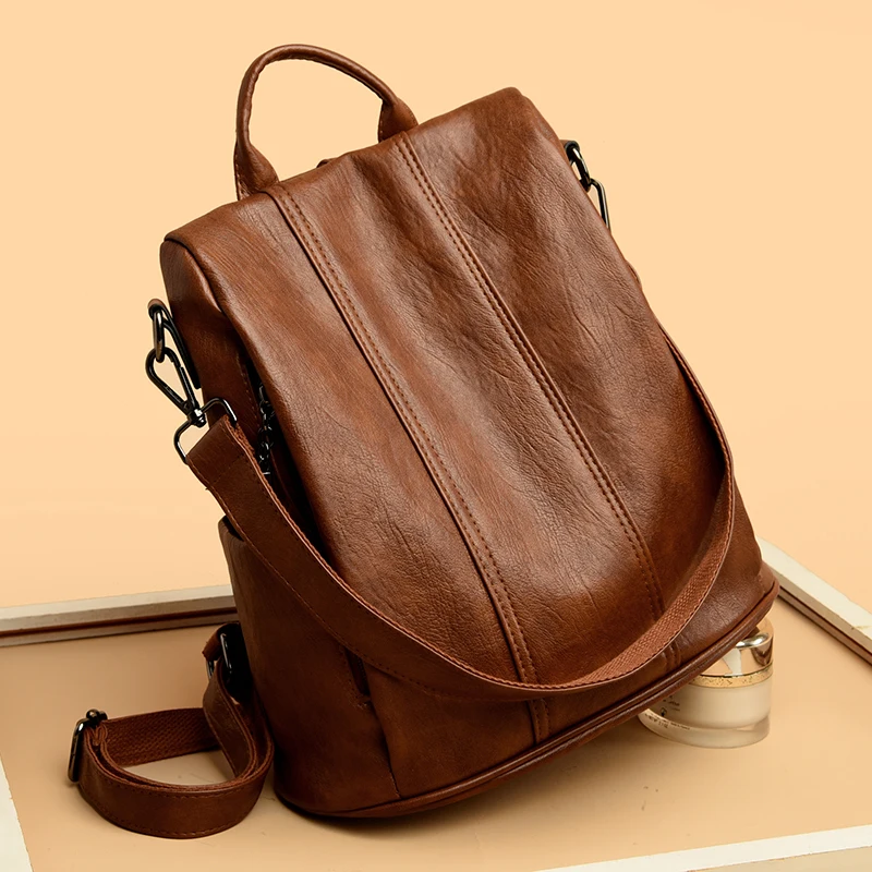 Anti Theft Backpack Purses High Quality Soft Leather Female Vintage School Bags Travel Outdoor Bagpack Ladies Bookbag Rucksack