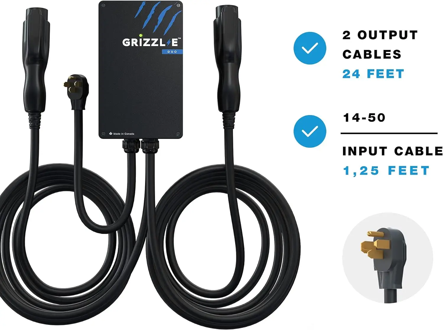 Grizzl-E Duo Level 2 Plug in EV Charger, up to 40 Amp, Two 24 feet Premium Cables (14-50 Plug)