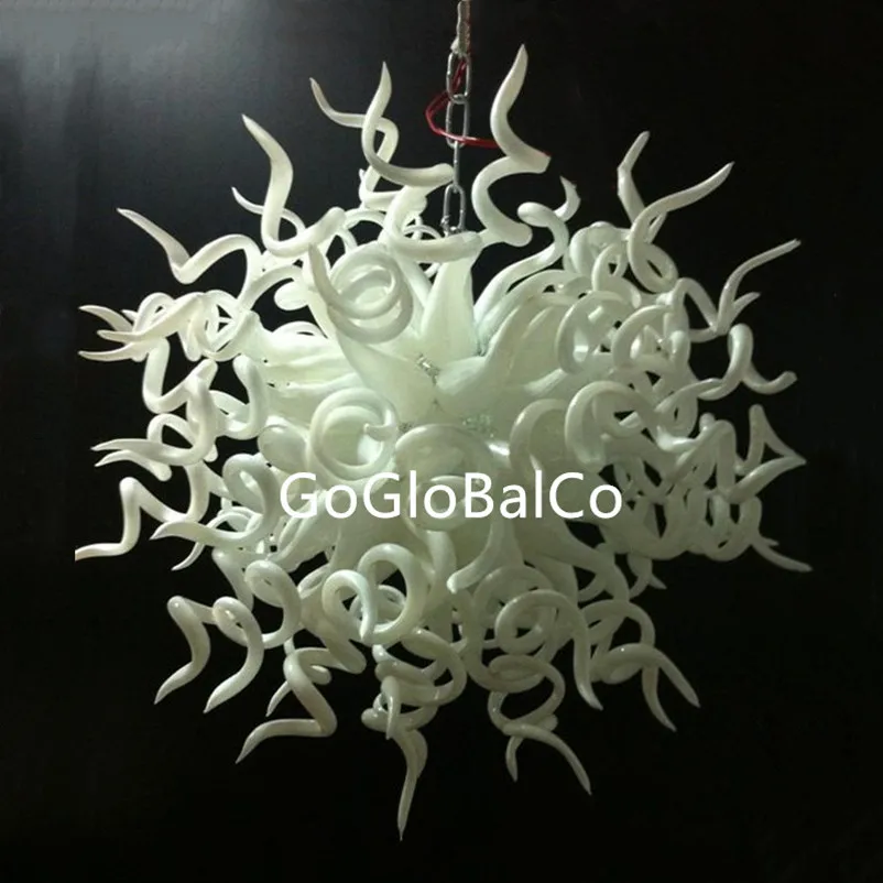 White Glass Led Pendant Lamps Hand Blown Glass Chandeliers Hanging Pendant Light Round 60cm