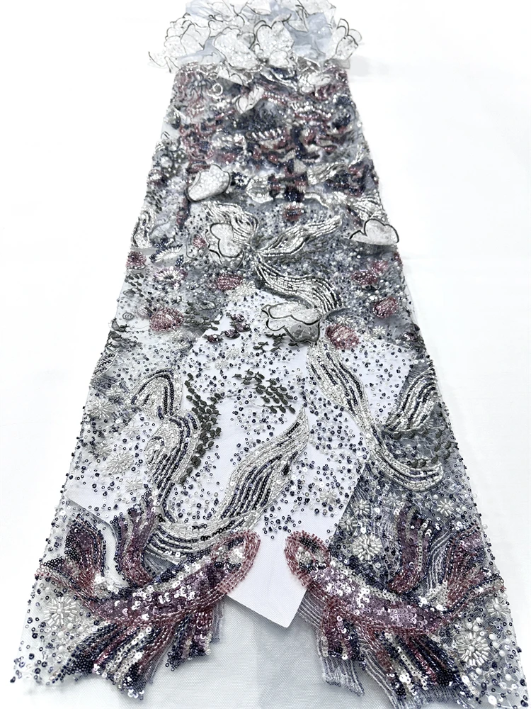 African French Sequined Lace Fabrics 2025 High Quality Tulle Lace Nigerian Beaded Embroidered Dress Material For Party Wedding