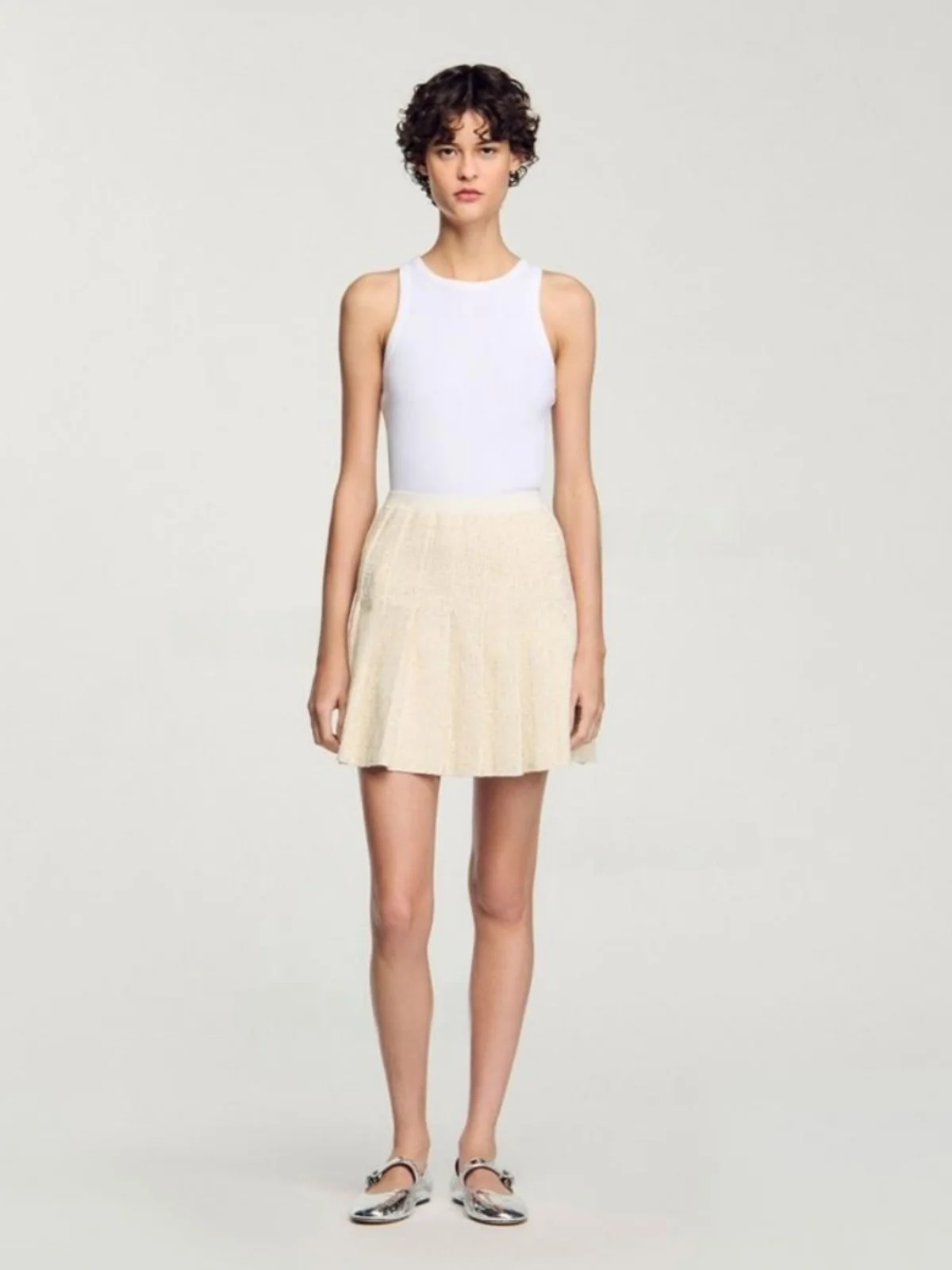 Nuova Gonna Plissettata in Maglia da Donna Serie Primavera, Gonna a Vita Media Linea A, Lunghezza Media, Tinta Unita PATADS