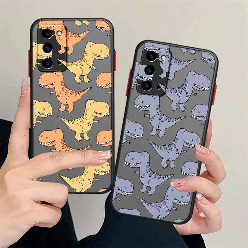 Cartoon Dinosaur Pattern Cover For Samsung Galaxy Note 20 10 9 8 M55 M54 Plus Lite 5G Frosted Translucent Phone Case