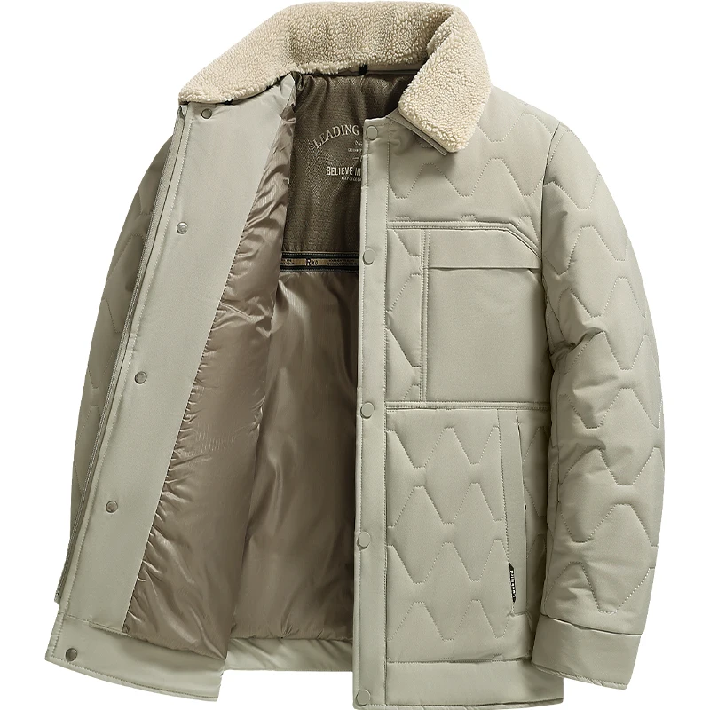 

Мужские деловые повседневные короткие парки, осенне-зимние новые съемные меховые куртки с лацканами, толстая куртка, мужская однотонная верхняя одежда с хлопковой подкладкой