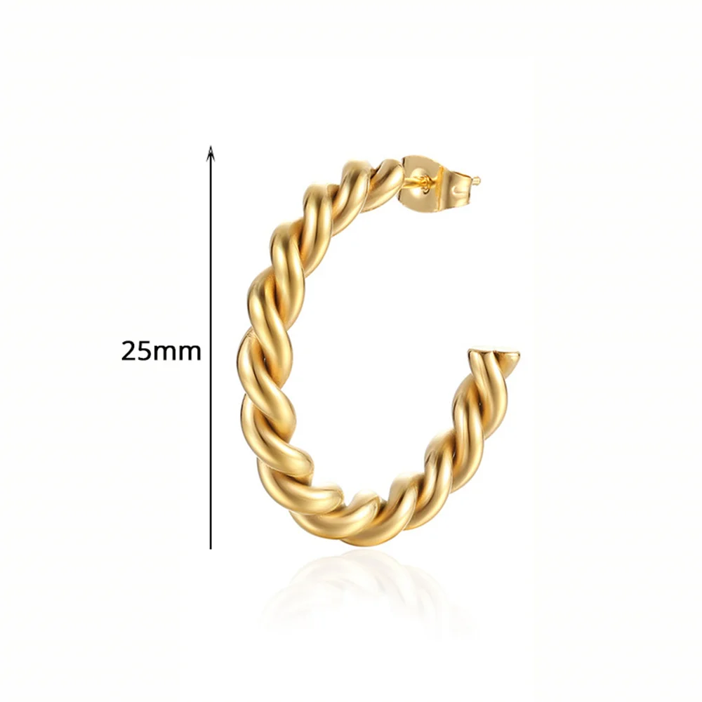 1Pair Korean Women's Twisted Earring Gold Color Stainless Steel Letter C Charm Pendent Stud Earrings For Women Jewelry Gift 2024 image 3