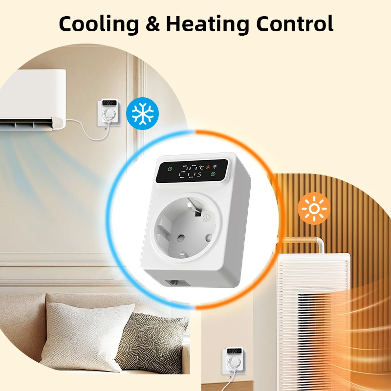 Tuya Wifi ترموستات رقمي المقبس 16A الدقة التوصيل عن بعد متحكم في درجة الحرارة الموقت التبديل التبريد التدفئة 3M NTC الاستشعار #2