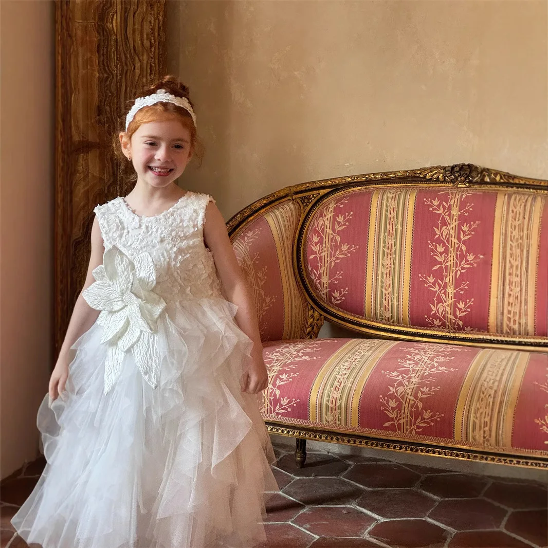 

Princess Dress 2025 Spring and Summer New Fashion Petal Mesh Princess Birthday Sleeveless Dress Kids Clothes Girls