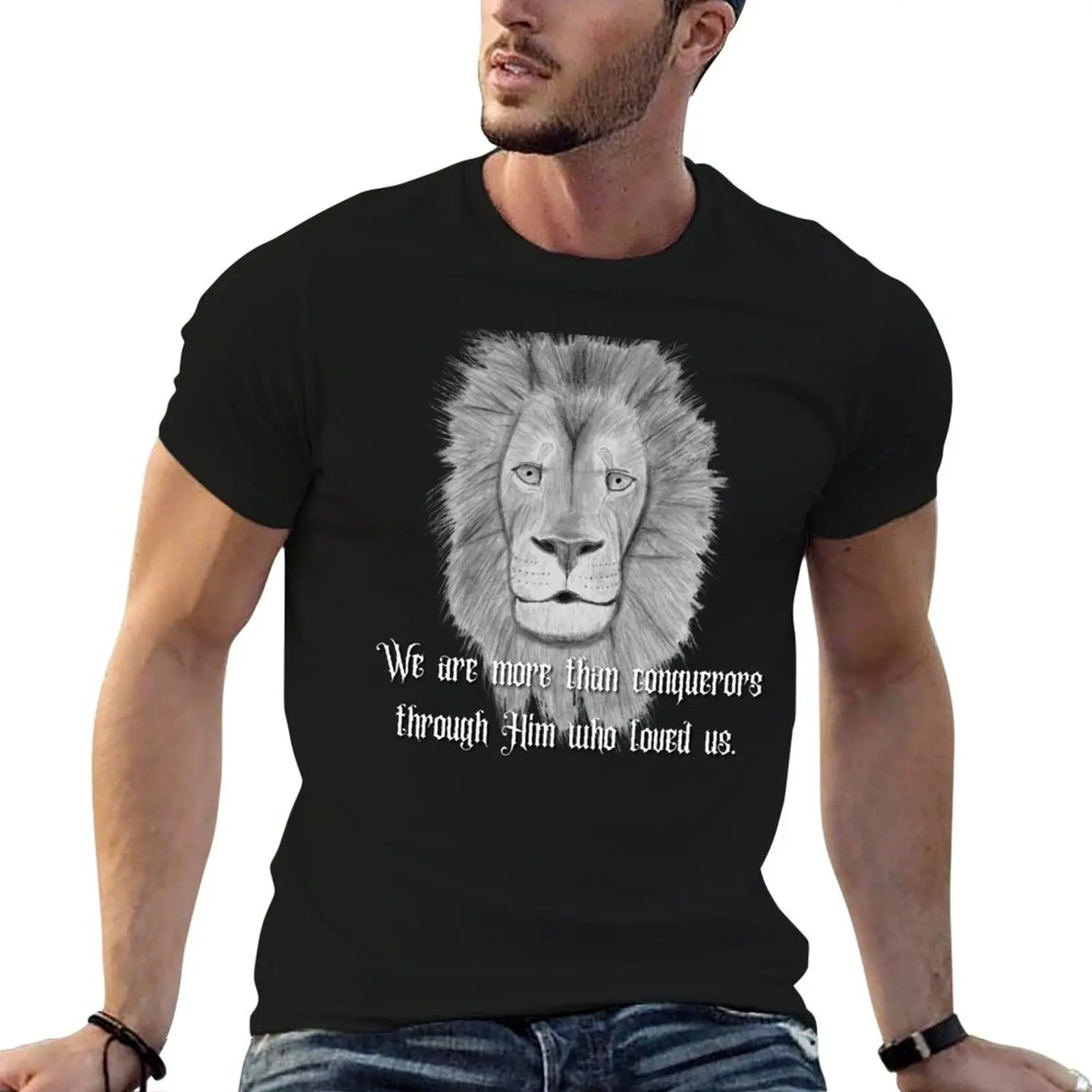 T-shirt More than Conquerors, t-shirts anime pour homme, t-shirts en coton pour homme, t-shirt 100% coton lourd pour homme