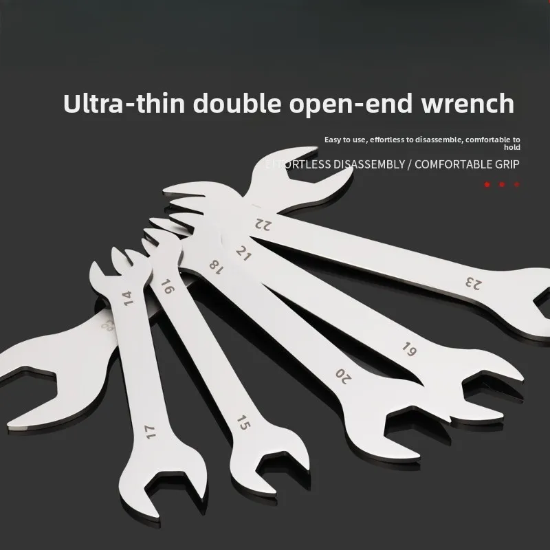 Stainless Steel Open End Wrench Set, Forged Thin Spanner Wrench with Full Sizes, Non-Slip Single Open End Wrench for Auto